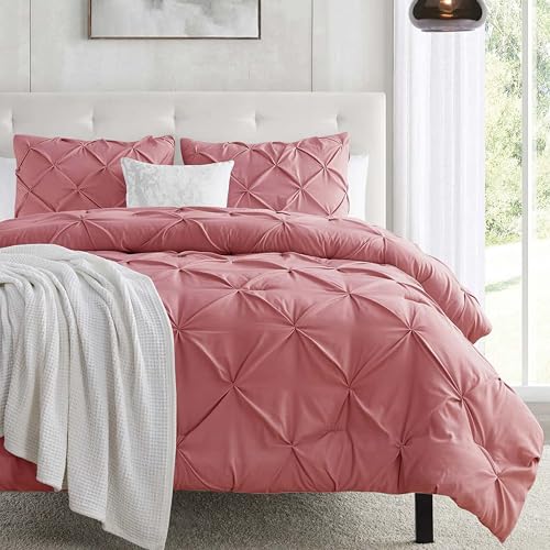 Image of Nestl Mauve Duvet Cover King Size - Soft Double Brushed Duvet Set with Button Closure & Corner Ties, 3 Piece Luxurious Pinch Pleated Duvet Cover Set 104x90 Inches with 2 Pillow Shams