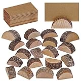 Supla 20 Pcs Rustic Wood Wedding Place Card Holders with 30 Pcs Kraft Tented Cards Half-Round Table Numbers Holder Stand Wooden Memo Holder Card Photo Picture Note Clip Holders Escort Card Holder