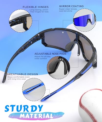 QALLY 3 Pack Kids Sunglasses Youth Baseball Sunglasses for Boys Girls Age 4-14, Cycling Softball Running UV400 Protection Sports