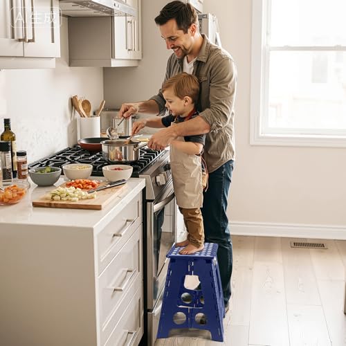 Image of Delxo 16 Inch Folding Step Stool,Foldable Stool for Adults,Portable Collapsible Plastic Stepstool,Non Slip Folding Stools for Kitchen Bathroom Bedroom Up to 400LBS,(Royal Blue 1PC) (Pack of 2)