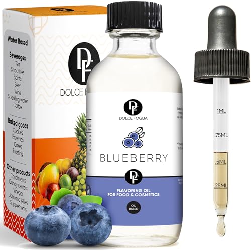 Dolce Foglia Blueberry Extract - 2 Ounce Oil-Soluble Multipurpose Flavoring Ideal for Candy Making, Baking, Lip Balm, and Ice Cream - Blueberry Concentrate Perfect for Weight Management