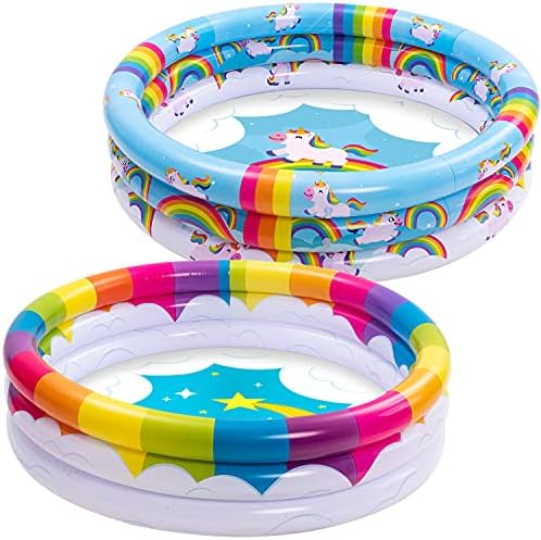 JOYIN Inflatable Kiddie Pool, 2 Pack 47'' Rainbow Unicorn Baby Swimming Pool 3 Ring Swim Pool for Kids, Water Pool for Summer Fun for Ages 3+