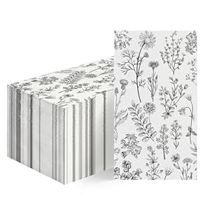 Horaldaily 100 Disposable Paper Decorative Guest Napkins, Black White Hand-painted Wildflowers Herbs Hand Towel for Party Lunch Dinner Kitchen Bathroom Horaldaily 100 Disposable Paper Decorative Guest Napkins Black White Hand painted Wildflowers Herbs Hand Towel for Party Lunch Dinner Kitchen Bathroom