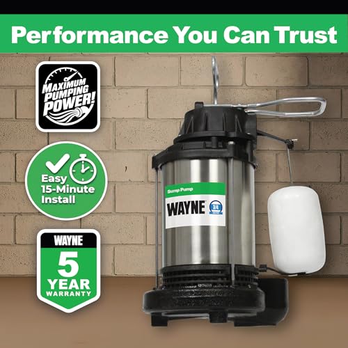 Image of WAYNE CDU980E 3 /4 HP Submersible Sump Pump - Cast Iron & Stainless Steel, Vertical Float Switch, 5,490 GPH, 5-Year Warranty