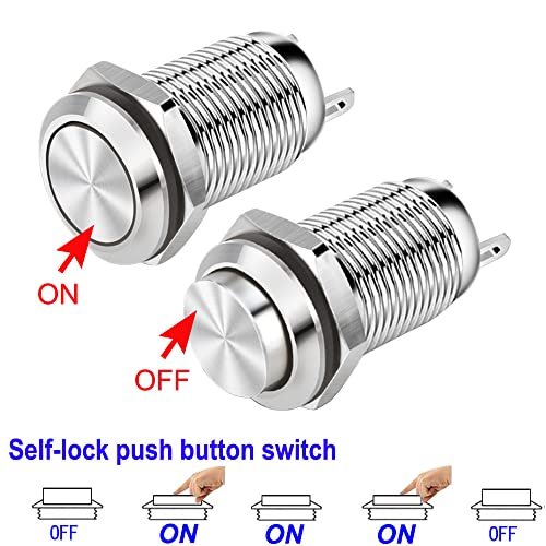 Gebildet DE463 4Pcs 12Mm 3A 12V/24V/110V/250Vac Waterproof Push Button Switch Latching Nickel-Plated Copper Push Button Switch On-Off thumb #2