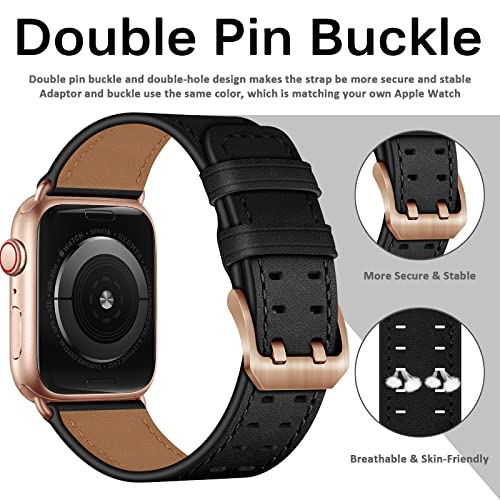 Miimall Compatible for Apple Watch 41mm/40mm/38mm Leather Strap, Genuine Leather Adjustable Band with Stainless Steel Buckle - Image 4