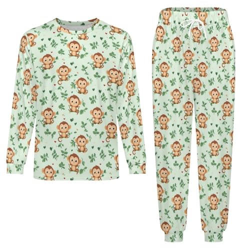 Cute Cartoon Monkey Men’s Pajama Set Long Sleeve Top And Pants Loungewear Sleepwear Pjs Nightwear3