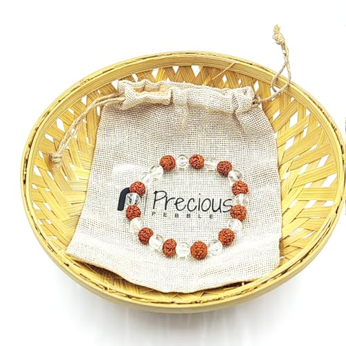 Clear Quartz & Rudraksha Beaded Bracelet – Natural Healing Stones for Clarity, Spiritual Protection & Inner Peace, Yoga for Men & Women, Adjustable Size - Image 4