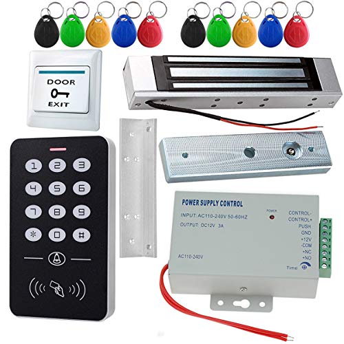 JASAG Kit de Sistema de Control de Acceso RFID de 125 KHz con Cerradura magnética eléctrica de 180 KG y Fuente de alimentación DC12V, Cerradura de Puerta Inteligente para Seguridad en el hogar