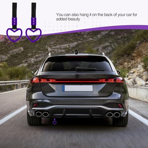 Image of 2PCS Heart Shaped Car Handle Straps, Rear Bumper Warning Keychain Ring for Car Exterior Accessories (Purple)