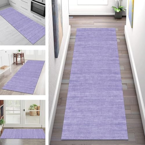 Tapis de couloir abstrait violet anti-glisse pour éviter les chutes sur parquet