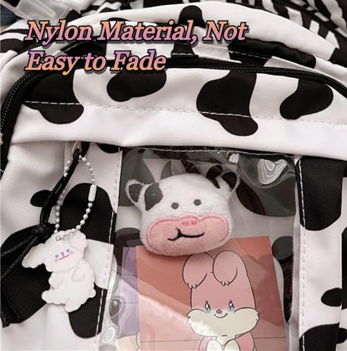 Image of Retro Animal Cow Spotted Theme Waterproof Canvas School Bag Stylish Multiple-Compartment Large Capacity Zipper Bag Lightweight Casual Daypack for Elementary, Middle & High School Students