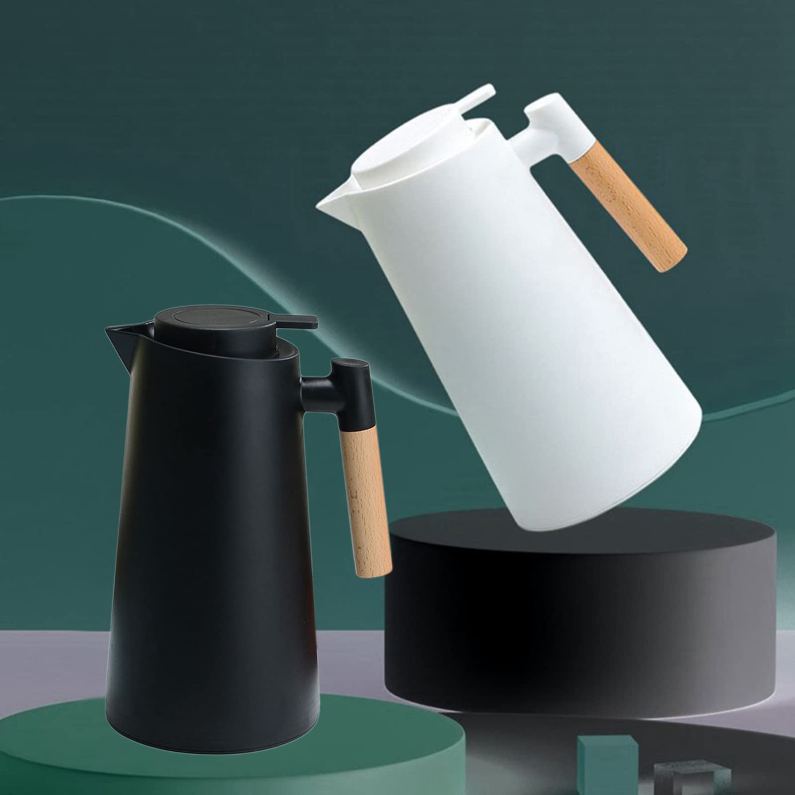 ERYUE 1L Carafe à café thermique Double paroi Thermos Pot avec manche en bois