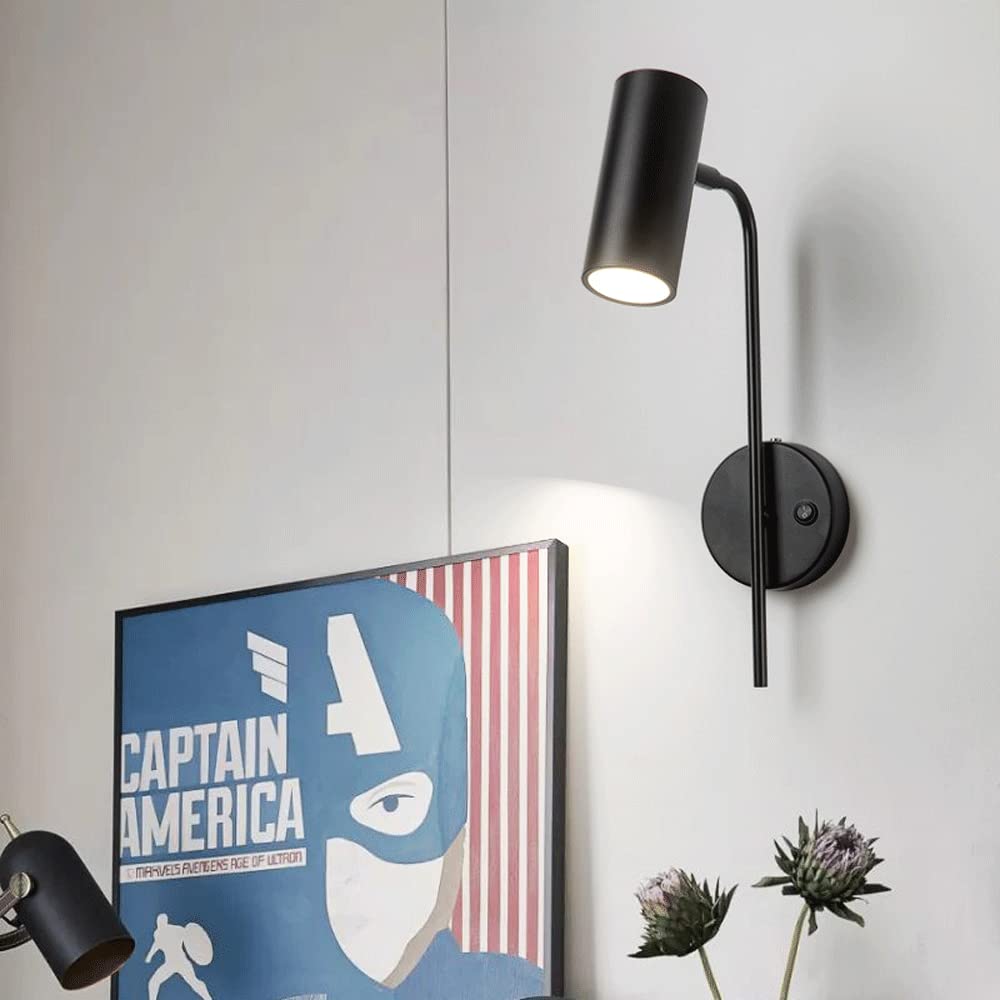 Kinkiety ścienne z reflektorem jako lampka nocna do czytania, 10W LED do montażu na ścianie oprawy oświetleniowe z przełącznikiem Regulowany czarny kinkiet do sypialni Korytarz korytarz