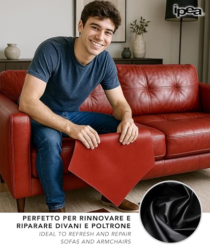 IPEA Kunstleder Schwarz für Dekor und Beschichtung 140 x 50 cm - Made in Italy - Kunstleder für Sofas, Stühle, Kleidung, Accessoires - Polsterstoff Bezugsstoff Lederoptik - Halben Meter