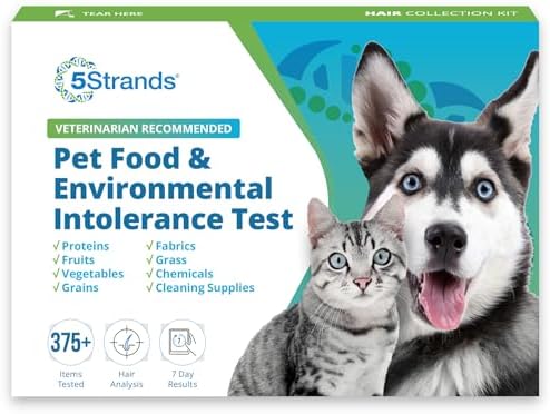 5Strands Pet Food and Environmental Intolerance Test, at Home Sensitivity Test for Dogs & Cats, Hair Sample Collection Kit, 380 Items Tested, Results in 7 Days, Works for All Ages and Breeds
