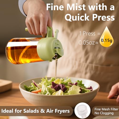 Image of 2 in 1 Olive Oil Sprayer & Oil Dispenser, 470ml Air Fryer Sprayer, Glass Olive Oil Bottle for Kitchen, Salad and Grill (green)