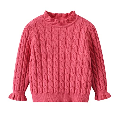 Kids Girl Cable Knit Ruffle Pullover Turtleneck Sweater Long Sleeve Knit Clothes Chunky Jumper Tops