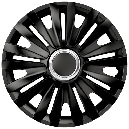 S SUMEX Juego de 4 Tapacubos de 14 Pulgadas Diseño Illinois RC Black, Acabado Negro y ABS Resistente a Fuertes Impactos, Duradero y Fiable con Anillo de sujeción Ajustable
