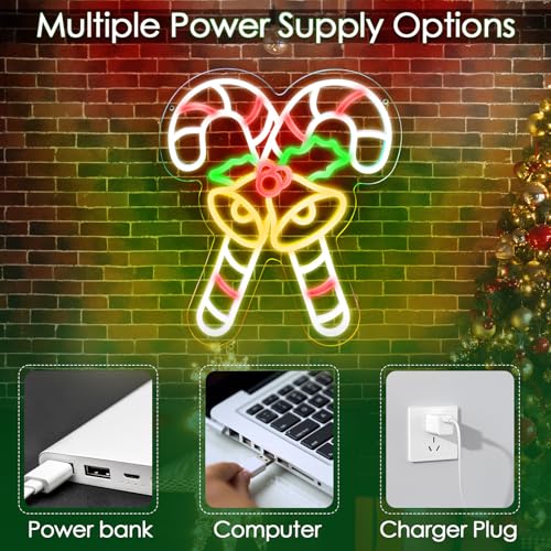 Image of KHK Christmas Stick Neon Signs for Wall Decor Xmas LED Christmas Hat LED Sign, USB Powered Dimmable Switch for Indoor Party Kids Bedroom Wedding Bar Pub Club Birthday Party Gift(15 * 13in)