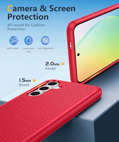 Image of FNTCASE for Samsung Galaxy S24 Case: Dual Layer Heavy Duty Cell Phone Protective Cover Shockproof Rugged with Non-Slip Textured - Military Drop Protection Bumper Tough - 2024, 6.2inch Red