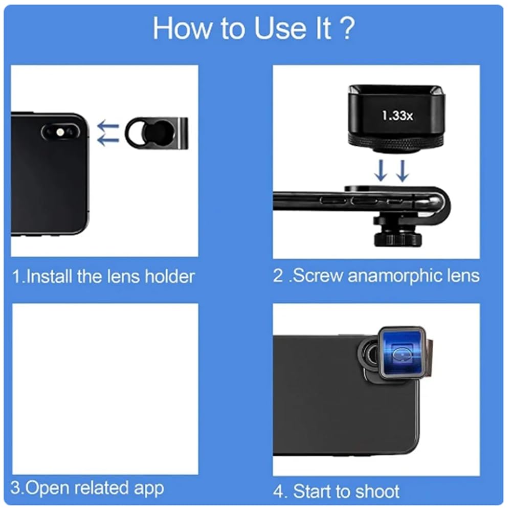 1 obiettivo anamorfo da 1,33 X, obiettivo cinematografico per cellulare, obiettivo video widescreen, tramite l'app Filmic Pro