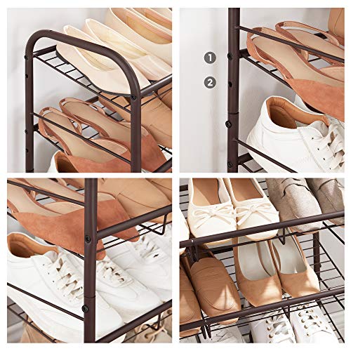 Image of SONGMICS Shoe Rack, 3 Tier Shoe Organizer for Closet, Holds up to 12 Pairs of Shoes, Shoe Rack for Front Door Entrance, Metal Shoe Shelf with Adjustable Tilt Angle, for Entryway, Garage, Bronze