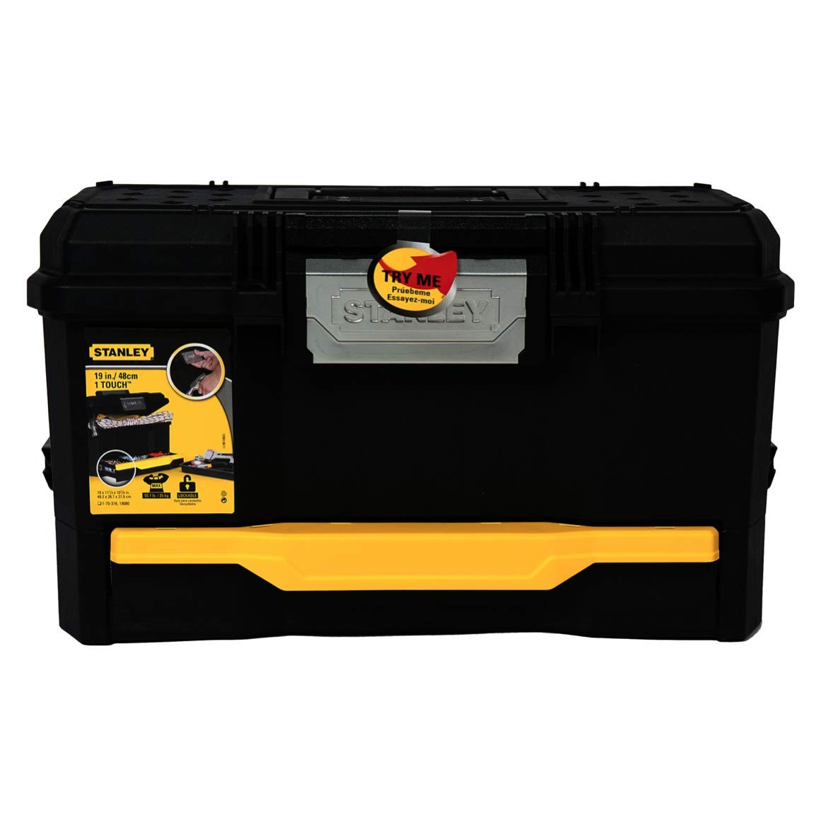 Stanley 1-70-316 Boîte Touch Latch 481 x 279 x 287mm avec Tiroir Profond - Polypropylène Robuste - Ouverture Une main - Large Poignée Bi matière - Plateau Porte-Outils - Vendu Sans Outils, Multicolor