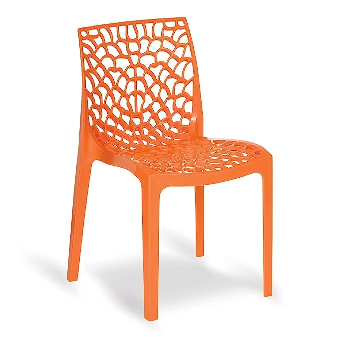 Image of Supreme Web Plastic Chair |Armless Chair for Living Room, Home, Garden, Indoor & Outdoor Use|Weight Bearing Upto 220kgs(Color: Orange; Set of 2)