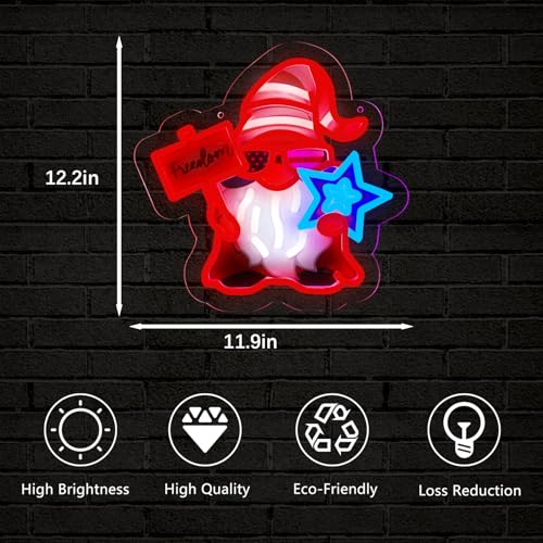 Image of USA 4th of July Neon Signs Gnome Neon Lights Patriotic Gnomes Decor for Home,Office,Business,Memorial Day,Independence Day Gift Art for Boys Girls -13 x 12.8 IN-USB Powered-Acrylic