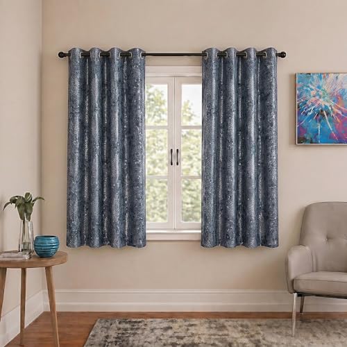 Image of HUTI 5 feet Grey Window Curtain Set of 2 | Semi-Transparent Leaf Printed Curtain | Soft Knitted Polyester | Eyelet Curtain for Living Room & Bedroom 4x5 ft (120 x 150 cm) | Perfect for Home Decor
