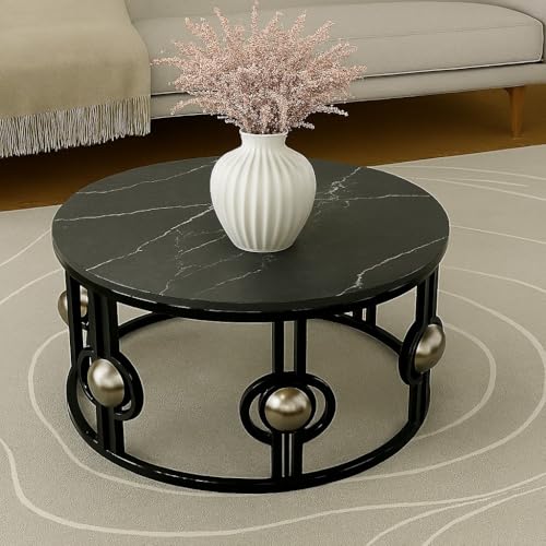 Image of Nesting Tables Made of Engineered Wood Coffee Table, Small Accent End Table, Round Sofa Side Table, Living Room, Bedroom Full Black