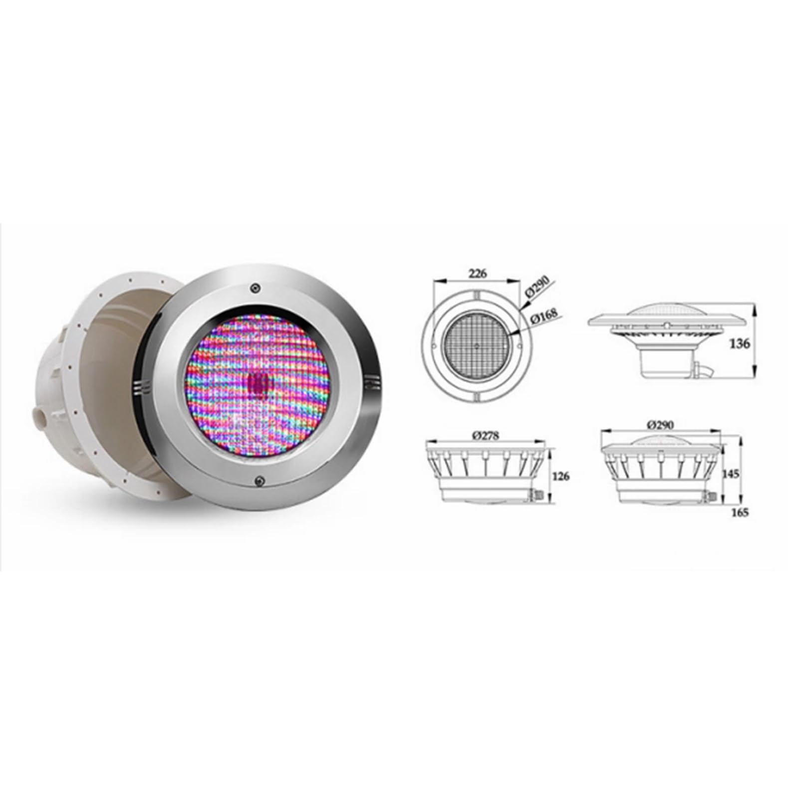 Faretto Subacqueo per Laghetti - Fari LED per Piscina con Nicchia PAR56 in Acciaio Inox 12V AC IP68 Lampada da Incasso Subacquea con Impermeabilizzazione A Membrana(9w)