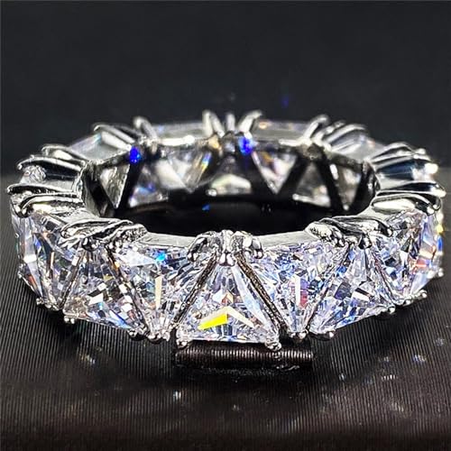 925 Sterling Silver Shiny Full Diamond Gemstone Ring 18K Gold Cubic Zirconia Promise Ring CZ Diamond Multi Row Cocktail Halo Rings Eternity Engagement Wedding Party Ring for Women Z.156 (US Code 9)