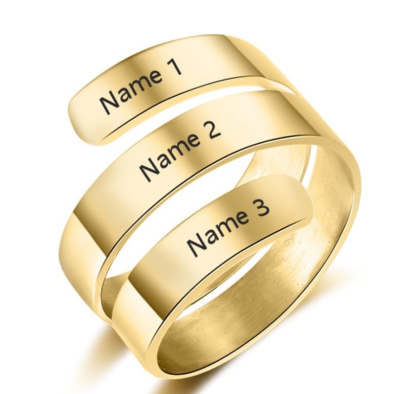 Gold Rings for Women Custom - Non Tarnish Adjustable Stainless Steel Womens Rings Engraved 2-3 Names Promise Engagement Rings for Her Gf