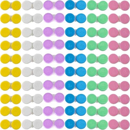 TIHOOD 60 Unidades De Estojo Colorido Para Lentes Contato, Recipiente Armazenamento Kit Viagem Cuidados Com Os Olhos, 6 Cores