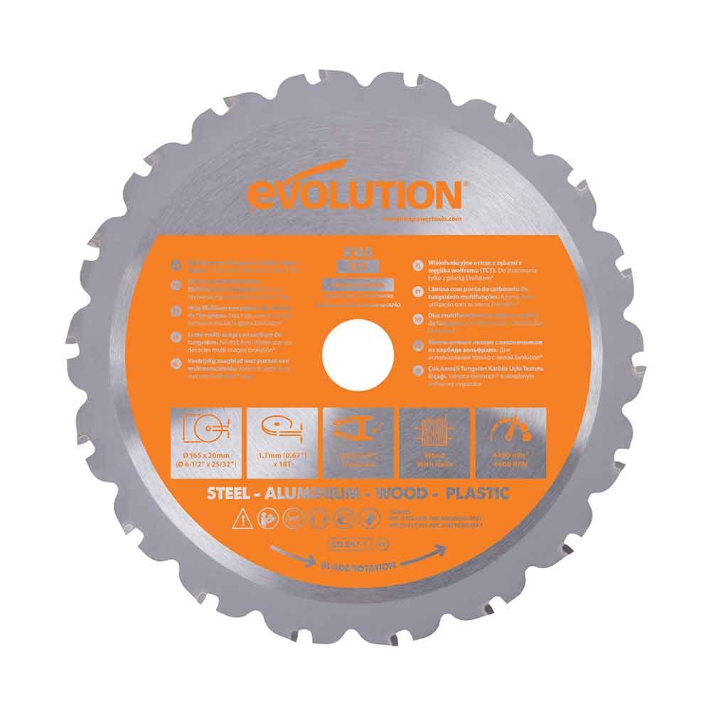 Evolution Power Tools R165TCT-18CS (Rage) Multi-Material TCT Blade Cuts Wood, Metal and Plastic, 165 mm