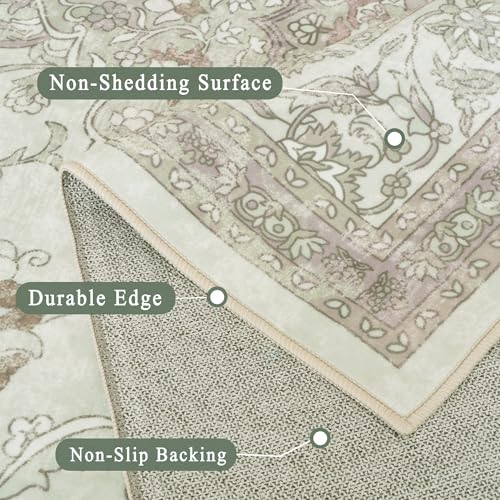 vivorug Runner Rug 2'x7' Vintage Floral Washable Non-Slip Runners for Hallways Kitchen Entryway Laundry Room Carpet Hallway Runner Sage Green