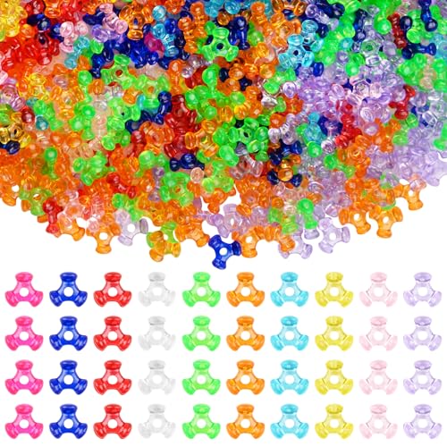 Qumenan 1600Pcs Tri Beads Plastic Kandi Tri Beads Bulk Transparent Colorful Beads for DIY Craft Bracelets Necklace Jewelry Making Friendship Party Decoration Supplies