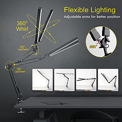 Eooku Led Desk Lamps With Clamp, Double Head Swing Arm Desk Lamps For Home Office, Task Lamp Architect 24W 160Pcs Led Lights Eyes-Care, 3 Color Modes, Stepless Dimming, Flexible Gooseneck Arms #TOP3