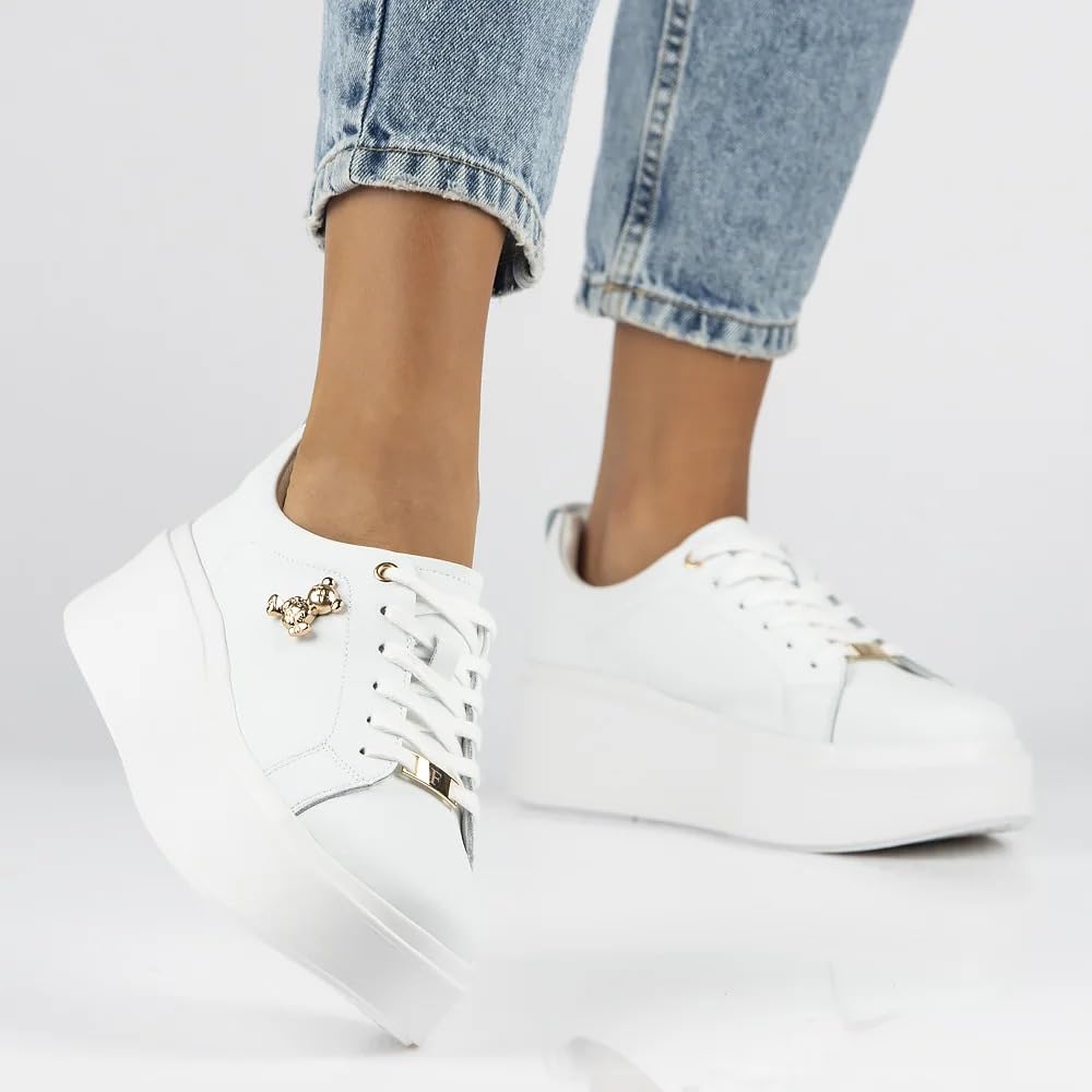 FILIPPO Plateau Sneaker Damen Leder - Schuhe Damen - Halbschuhe | Bequem, Echtleder, Dämpfung, für den Alltag
