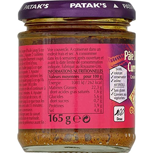 PATAKS - Pate Curry Doux 165G - Lot De 4 - Livraison Gratuite