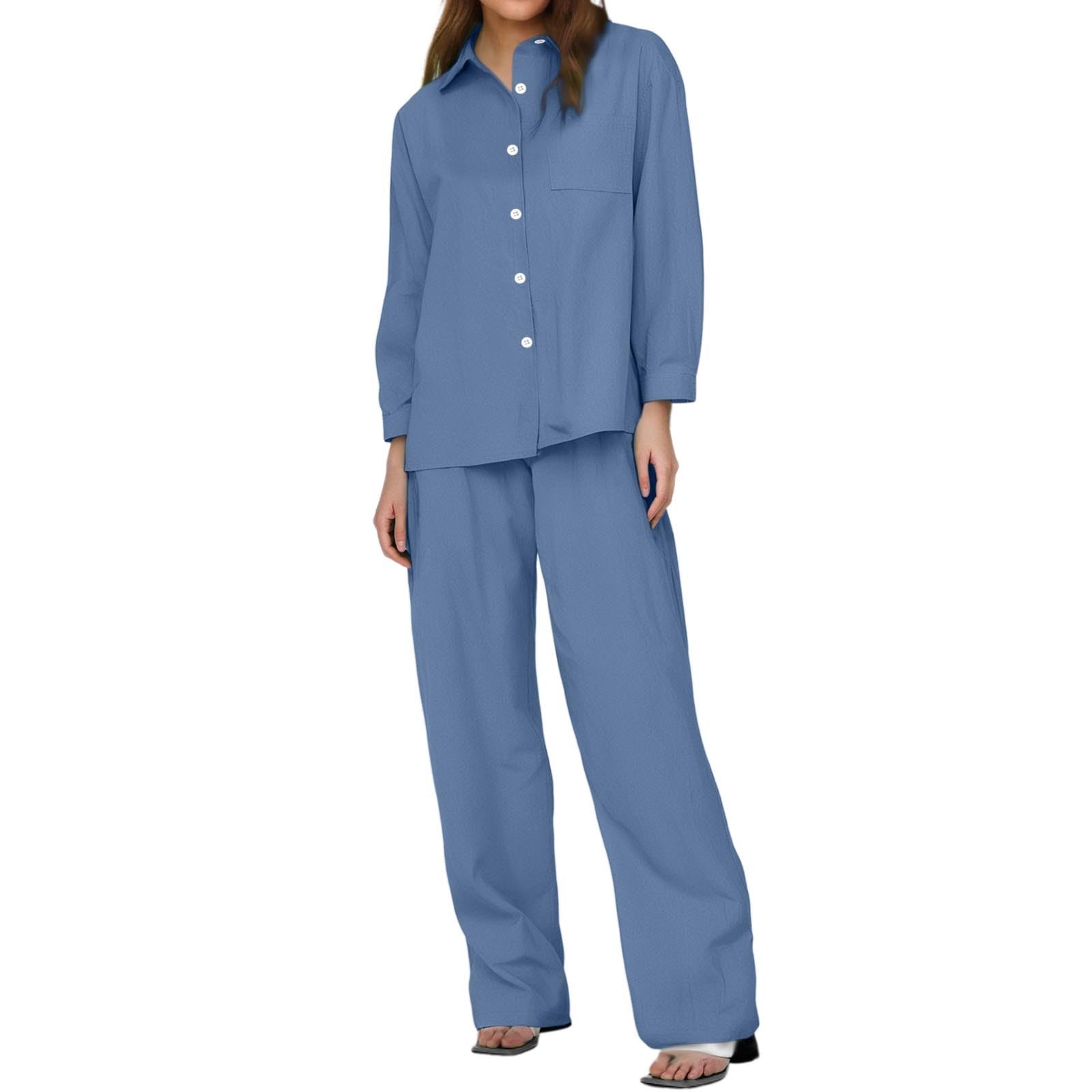 Ropa de lino para mujer, traje de dos piezas de algodón y lino, traje de pantalón de manga larga, cálido, transpirable, traje de ocio, juego de pijama elástico, traje de casa ligero, cintura