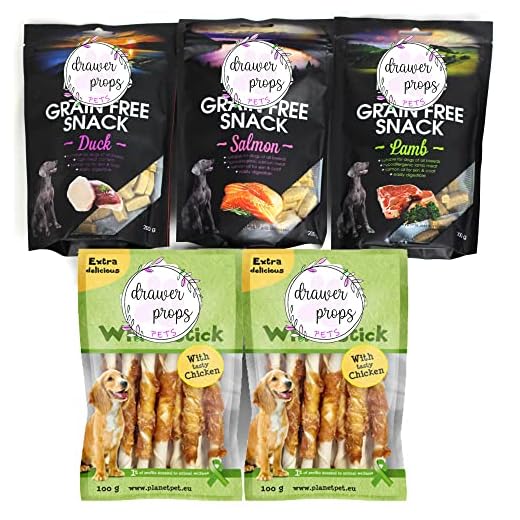 5 Packs de Snacks, Chuches y Premios sin Cereales para Perros de Todas Las Razas- Golosinas y Aperitivos para Premiar y Educar - 800 g