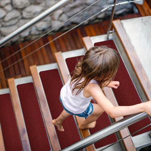 Peldaños de escalera de diseño sofisticado tiras antideslizantes rojo oscuro para madera noble 2