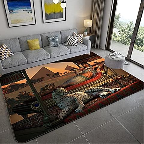 XIAOHUKK Ancient Egyptian Culture 3D Floor Mat Household Living Room Retro Decorative Carpet Bedroom Sponge Mat Bathroom Floor Carpet Door Mat Cover