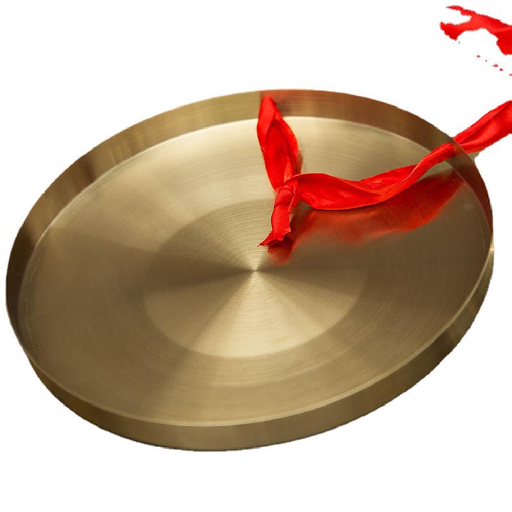Gong de 15 cm avec maillet en laiton et cuivre - Cymbales portables en laiton - Instruments de percussion chinois traditionnels avec marteau rond - Orchestre, église, opéra