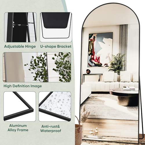 Antok Arched Full Length Mirror, 76"x34" Arched Floor Mirror, Glassless Mirror Full Length with Stand, Floor Mirrors Freestanding, Wall Mounted Mirrors for Bedroom Living Room, Black