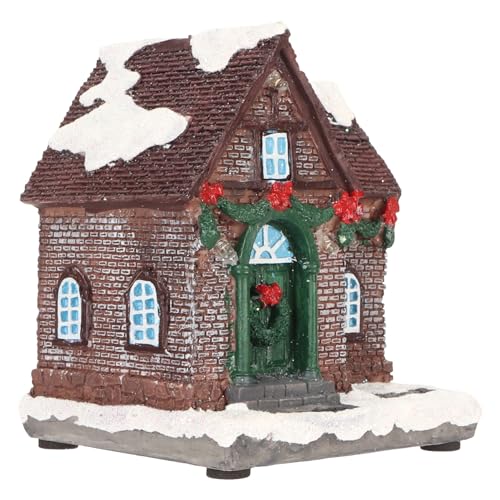 Estink LED Lighted Christmas Village Houses, Resin Snowy House Decor with 3D Texture, Winter Christmas Celebration with Warm Lights, 8.5x8x10.5cm (A)