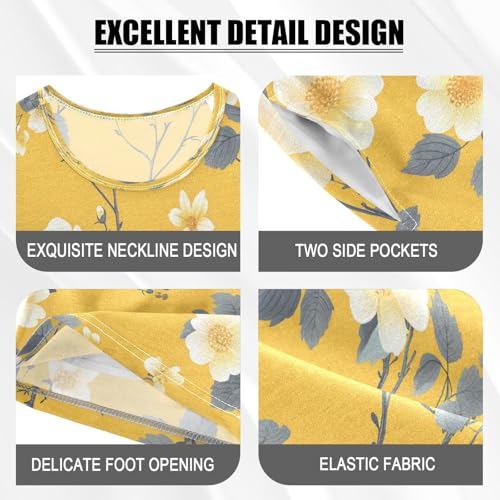 senya Short Sleeve Pajamas Sets Summer Cotton Sleepwear White Yellow Leaves Flower4